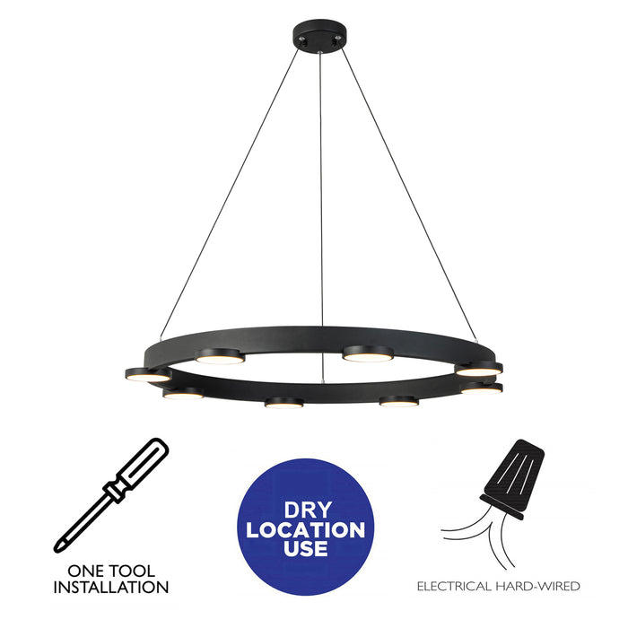 8-Light Modern Black Aluminum Dimmable LED Pendant Light Chandelier with Acrylic Shade