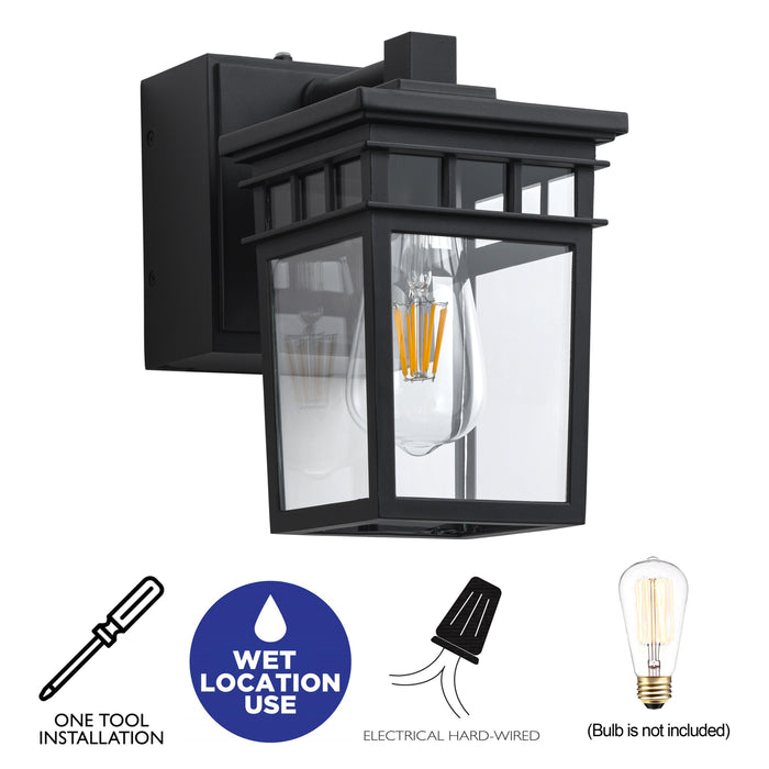 9.75” Matte Black Dusk to Dawn Outdoor Wall Lantern Sconce with Built-in GFCI Outlet