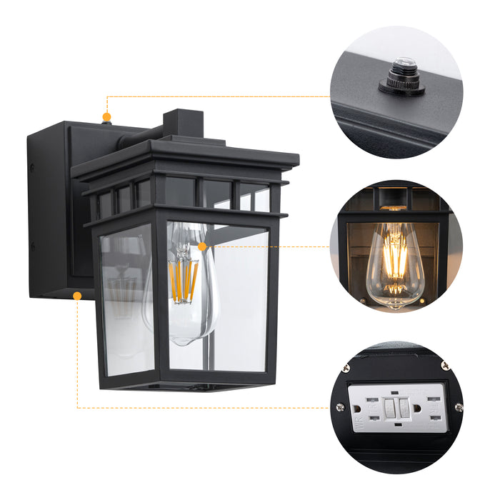 9.75” Matte Black Dusk to Dawn Outdoor Wall Lantern Sconce with Built-in GFCI Outlet