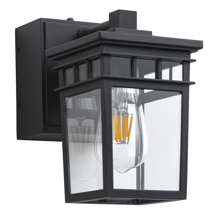 9.75” Matte Black Dusk to Dawn Outdoor Wall Lantern Sconce with Built-in GFCI Outlet
