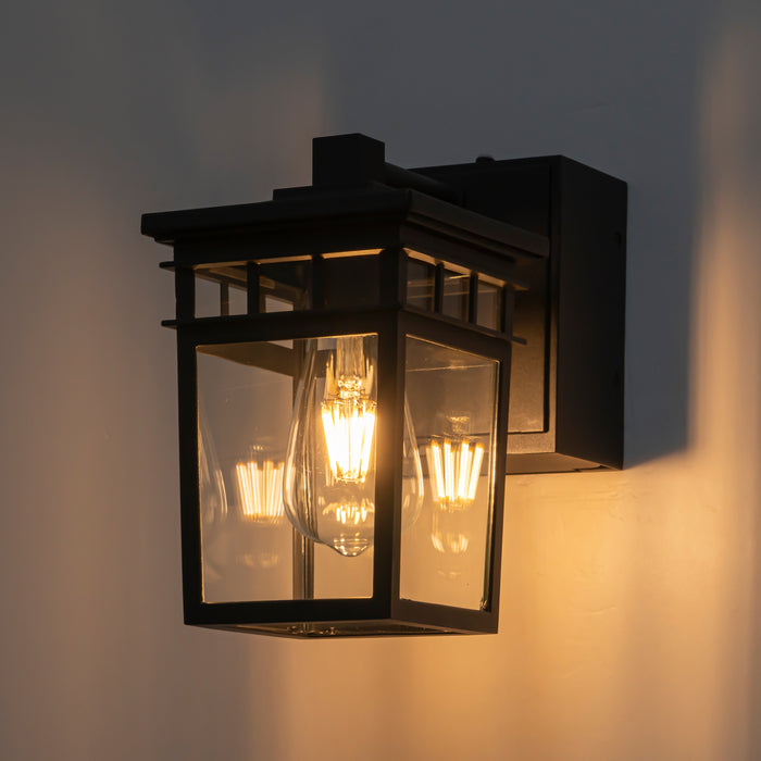 9.75” Matte Black Dusk to Dawn Outdoor Wall Lantern Sconce with Built-in GFCI Outlet