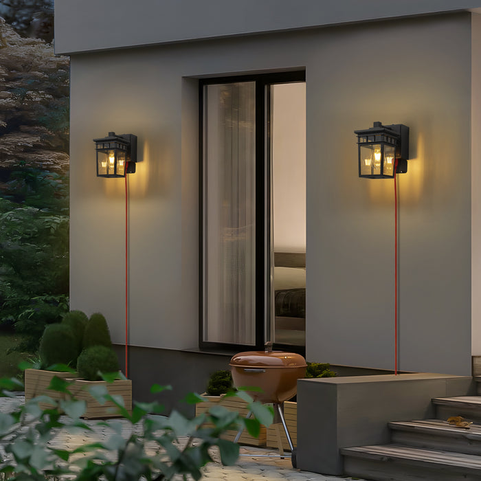9.75” Matte Black Dusk to Dawn Outdoor Wall Lantern Sconce with Built-in GFCI Outlet