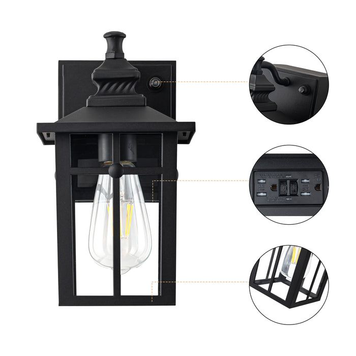 11in Matte Black Dusk to Dawn Outdoor Wall Lantern Sconce with GFCI Outlet
