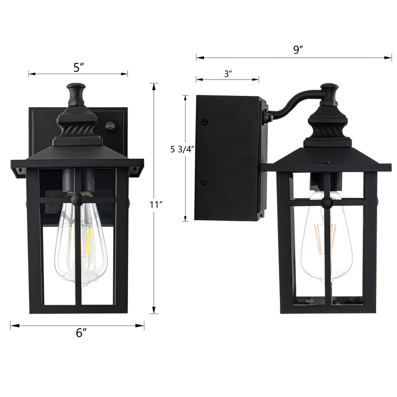 11in Matte Black Dusk to Dawn Outdoor Wall Lantern Sconce with GFCI Outlet