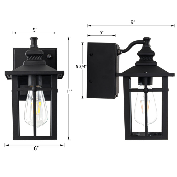 11in Matte Black Dusk to Dawn Outdoor Wall Lantern Sconce with GFCI Outlet