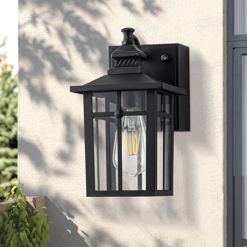 11in Matte Black Dusk to Dawn Outdoor Wall Lantern Sconce with GFCI Outlet