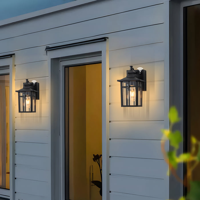 11in Matte Black Dusk to Dawn Outdoor Wall Lantern Sconce with GFCI Outlet