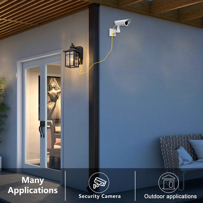 11in Matte Black Dusk to Dawn Outdoor Wall Lantern Sconce with GFCI Outlet