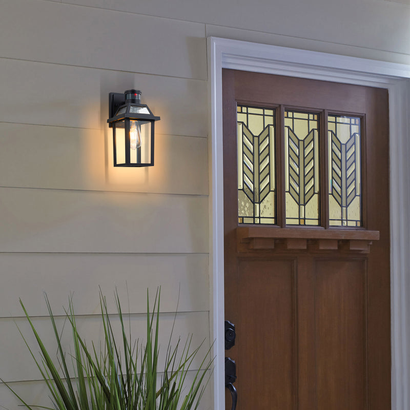 11.75in Matte Black Motion Sensor Outdoor Wall Sconce,Dusk to Dawn Porch Light with E26 Base Socket