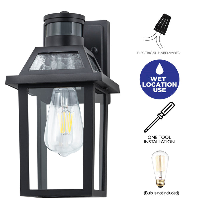 11.75in Matte Black Motion Sensor Outdoor Wall Sconce,Dusk to Dawn Porch Light with E26 Base Socket