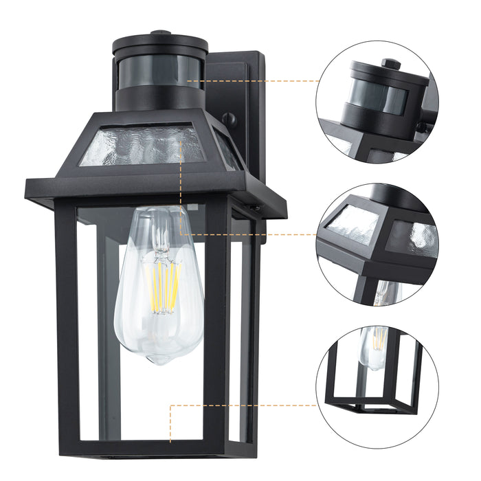 11.75in Matte Black Motion Sensor Outdoor Wall Sconce,Dusk to Dawn Porch Light with E26 Base Socket