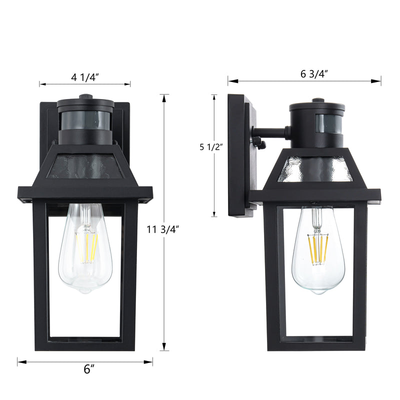 11.75in Matte Black Motion Sensor Outdoor Wall Sconce,Dusk to Dawn Porch Light with E26 Base Socket