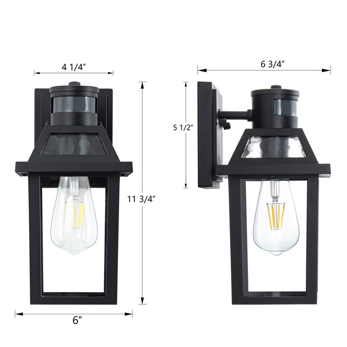 11.75in Matte Black Motion Sensor Outdoor Wall Sconce,Dusk to Dawn Porch Light with E26 Base Socket