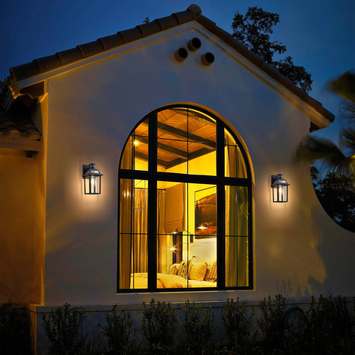 11.75in Matte Black Motion Sensor Outdoor Wall Sconce,Dusk to Dawn Porch Light with E26 Base Socket
