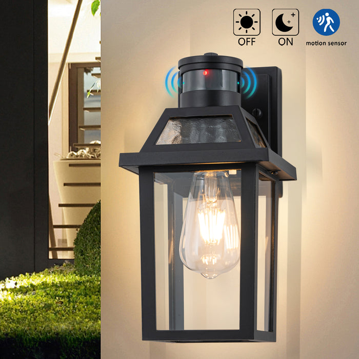 11.75in Matte Black Motion Sensor Outdoor Wall Sconce,Dusk to Dawn Porch Light with E26 Base Socket