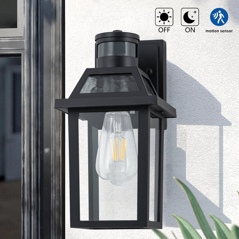11.75in Matte Black Motion Sensor Outdoor Wall Sconce,Dusk to Dawn Porch Light with E26 Base Socket