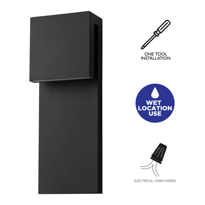 15in 2-Light Matte Black LED Outdoor Wall Lantern
