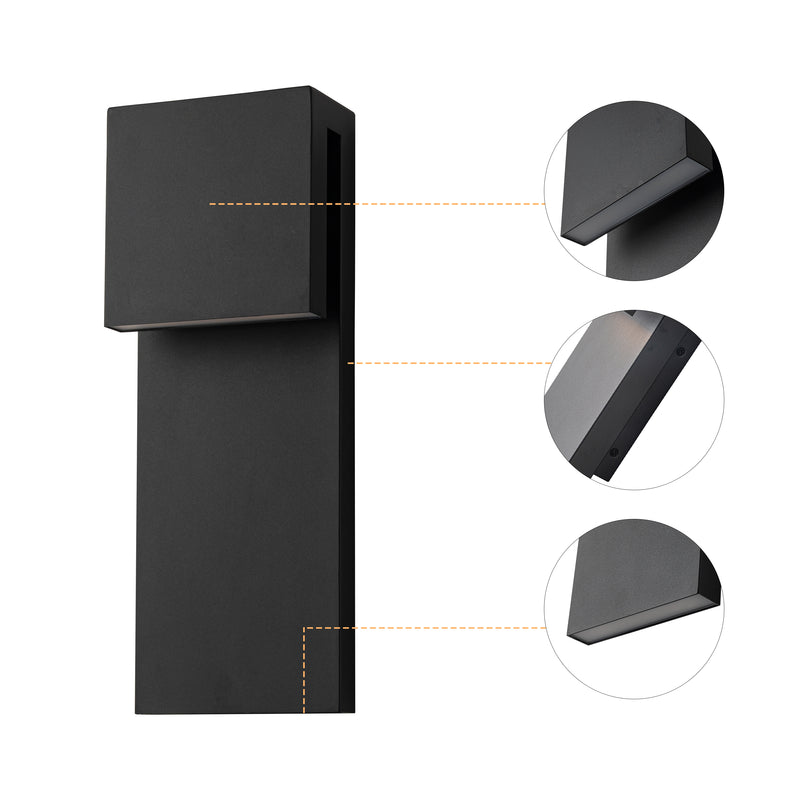 15in 2-Light Matte Black LED Outdoor Wall Lantern