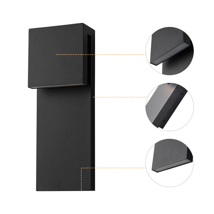 15in 2-Light Matte Black LED Outdoor Wall Lantern