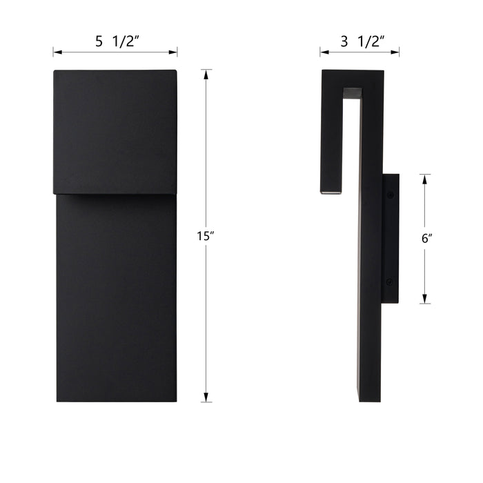15in 2-Light Matte Black LED Outdoor Wall Lantern