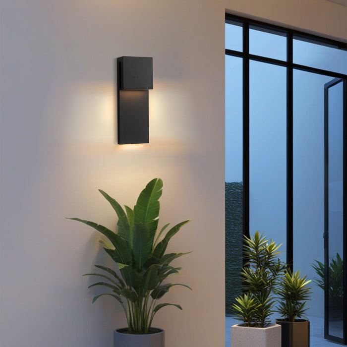 15in 2-Light Matte Black LED Outdoor Wall Lantern