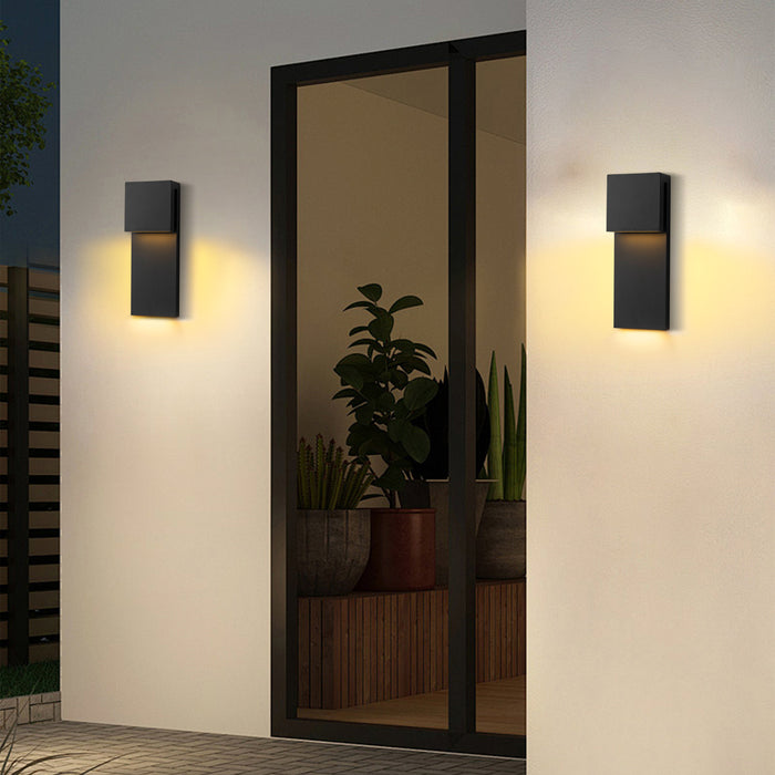 15in 2-Light Matte Black LED Outdoor Wall Lantern