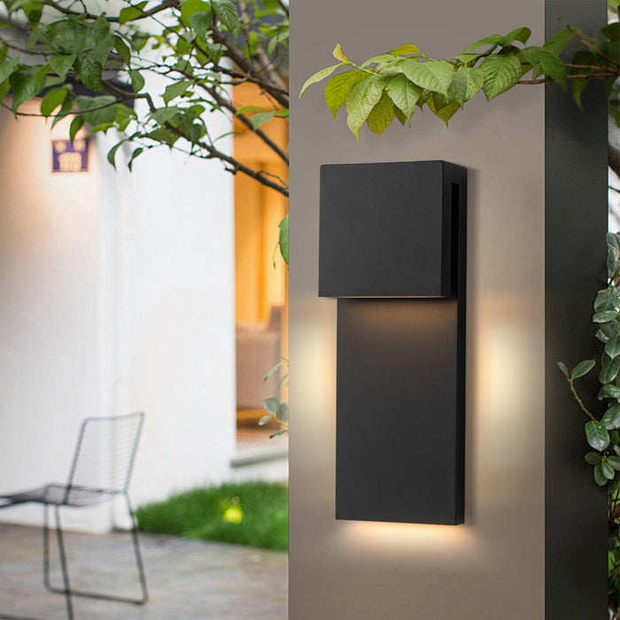 15in 2-Light Matte Black LED Outdoor Wall Lantern
