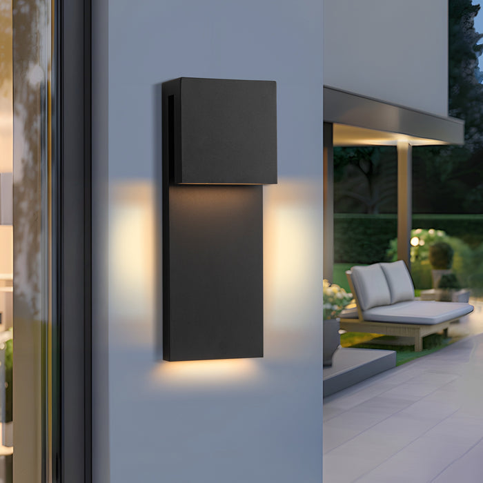 15in 2-Light Matte Black LED Outdoor Wall Lantern