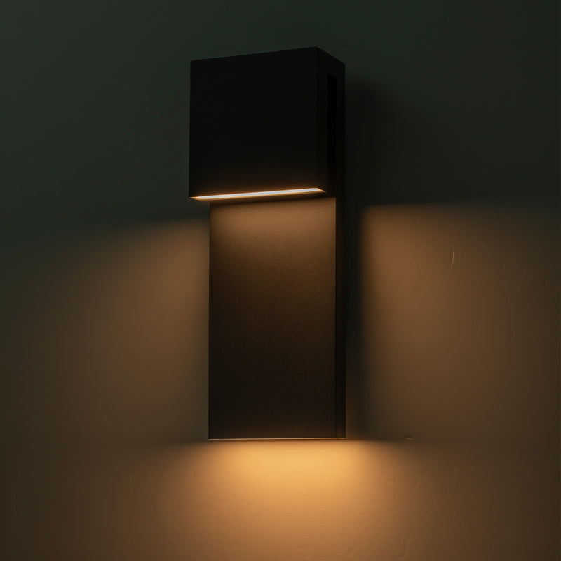 15in 2-Light Matte Black LED Outdoor Wall Lantern