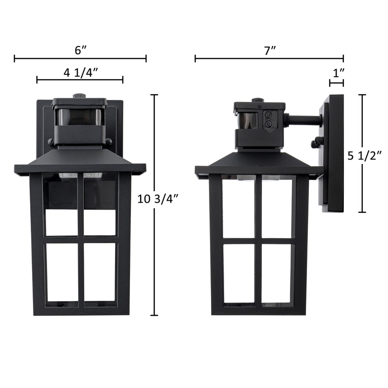2 Pack Matte Black Motion Sensor Integrated LED Outdoor Wall Lights