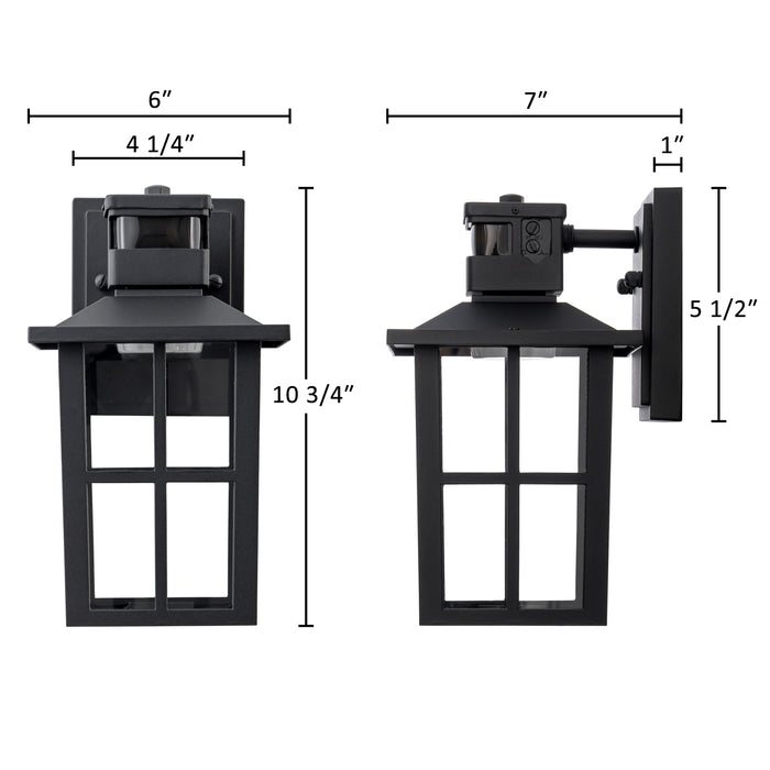 2 Pack Matte Black Motion Sensor Integrated LED Outdoor Wall Lights
