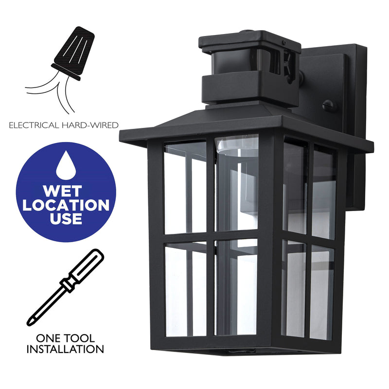2 Pack Matte Black Motion Sensor Integrated LED Outdoor Wall Lights