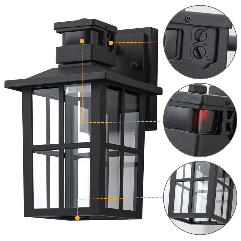 2 Pack Matte Black Motion Sensor Integrated LED Outdoor Wall Lights
