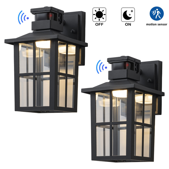 2 Pack Matte Black Motion Sensor Integrated LED Outdoor Wall Lights