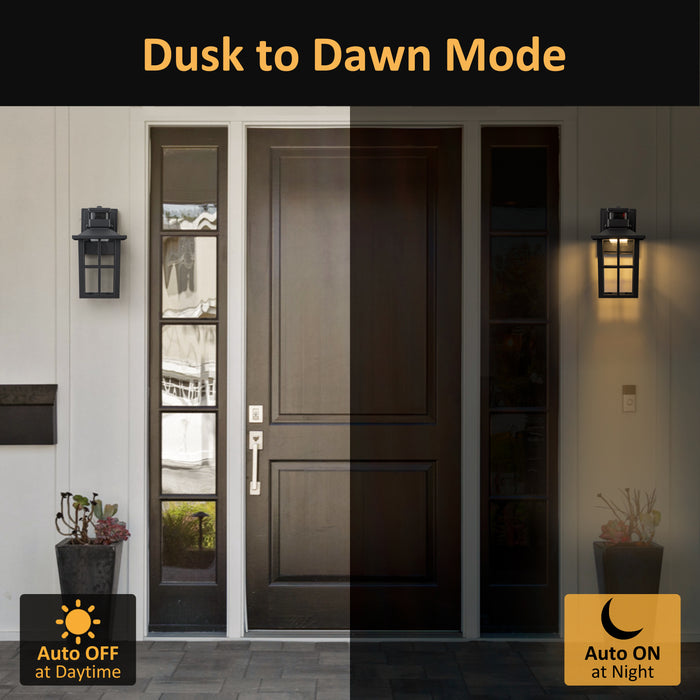 2 Pack Matte Black Motion Sensor Integrated LED Outdoor Wall Lights
