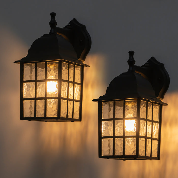 2 Pack Dusk to Dawn Outdoor Wall Sconce Light with Water Glass Shade