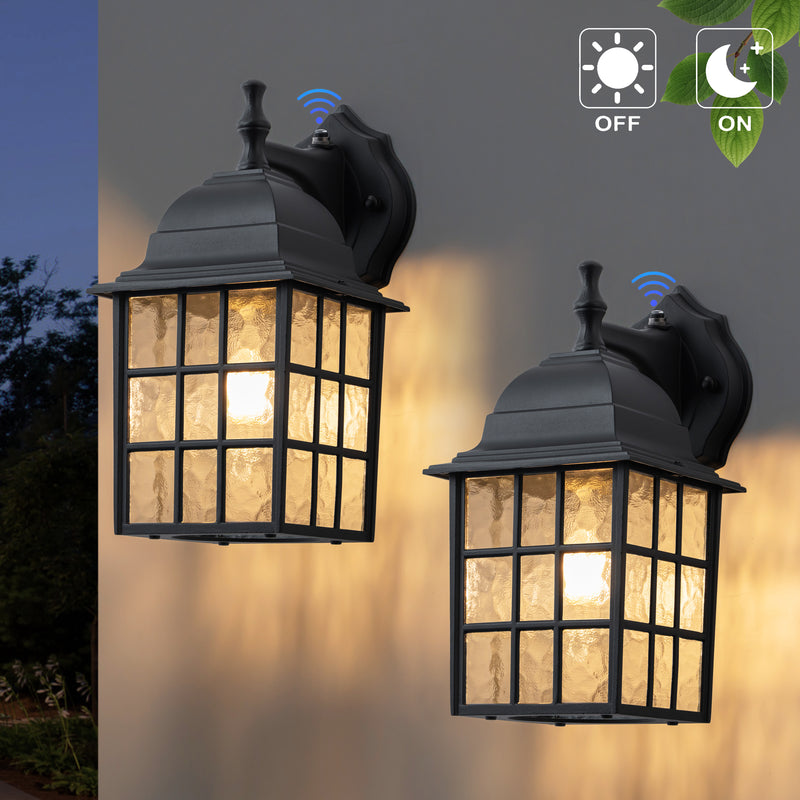 2 Pack Dusk to Dawn Outdoor Wall Sconce Light with Water Glass Shade