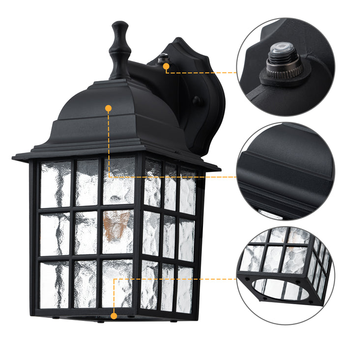 2 Pack Dusk to Dawn Outdoor Wall Sconce Light with Water Glass Shade