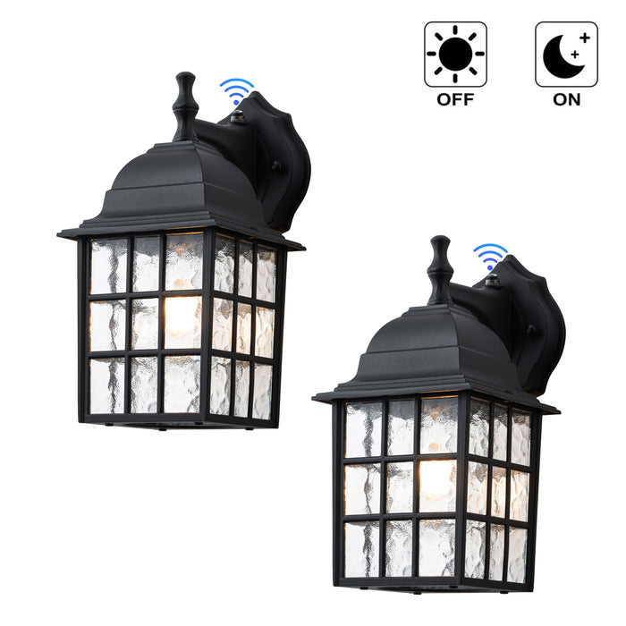 2 Pack Dusk to Dawn Outdoor Wall Sconce Light with Water Glass Shade