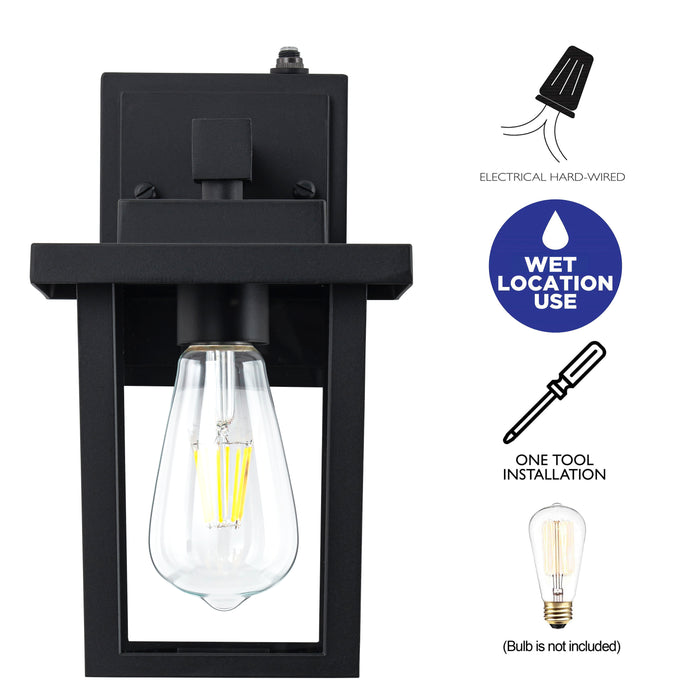 2 Pack Matte Black Dusk to Dawn Outdoor Wall Lights with Clear Glass Shade