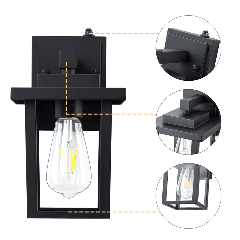 2 Pack Matte Black Dusk to Dawn Outdoor Wall Lights with Clear Glass Shade