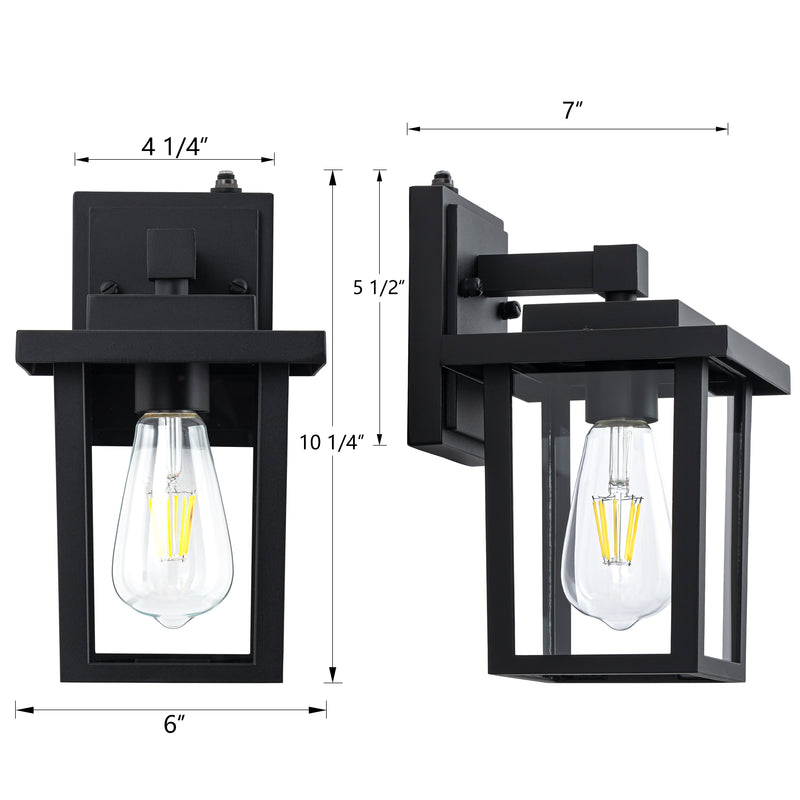 2 Pack Matte Black Dusk to Dawn Outdoor Wall Lights with Clear Glass Shade