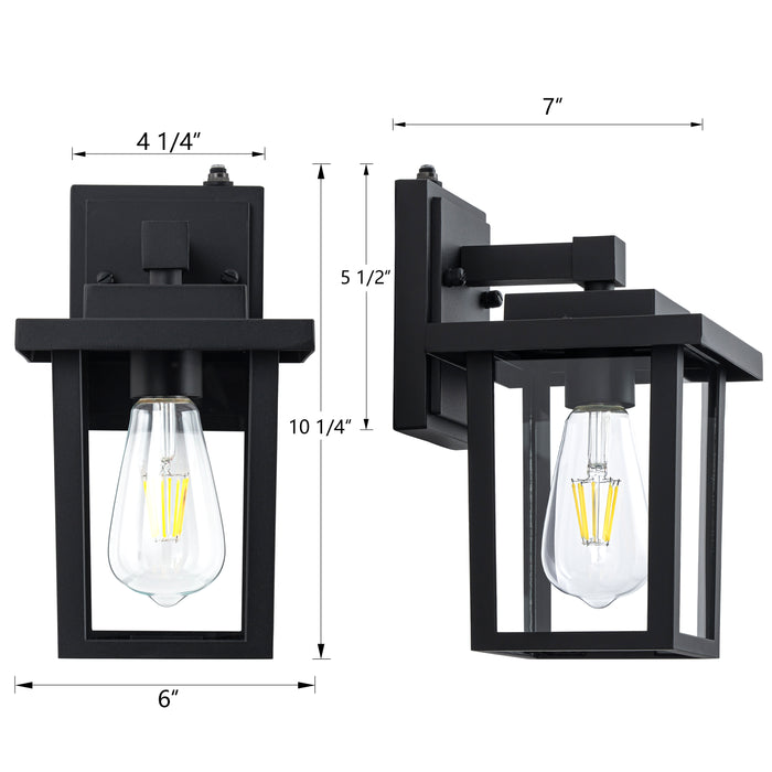 2 Pack Matte Black Dusk to Dawn Outdoor Wall Lights with Clear Glass Shade