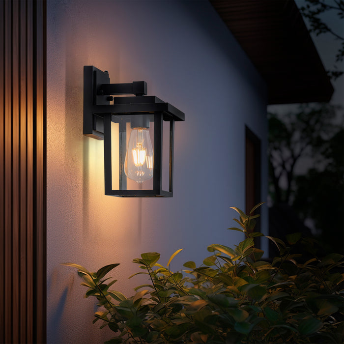 2 Pack Matte Black Dusk to Dawn Outdoor Wall Lights with Clear Glass Shade