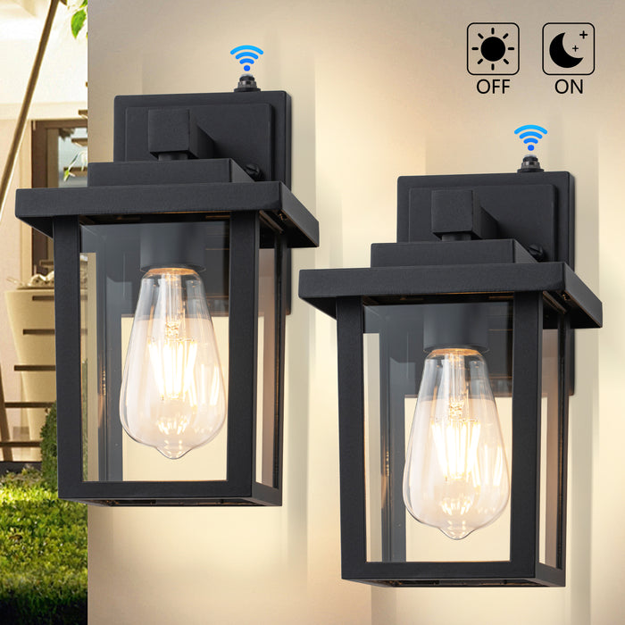 2 Pack Matte Black Dusk to Dawn Outdoor Wall Lights with Clear Glass Shade