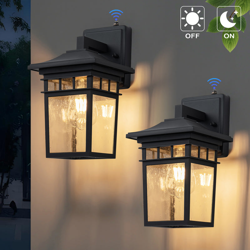 2 Pack Dusk to Dawn Outdoor Wall Sconce Lights with Seeded Glass