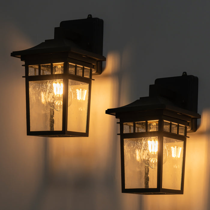 2 Pack Dusk to Dawn Outdoor Wall Sconce Lights with Seeded Glass