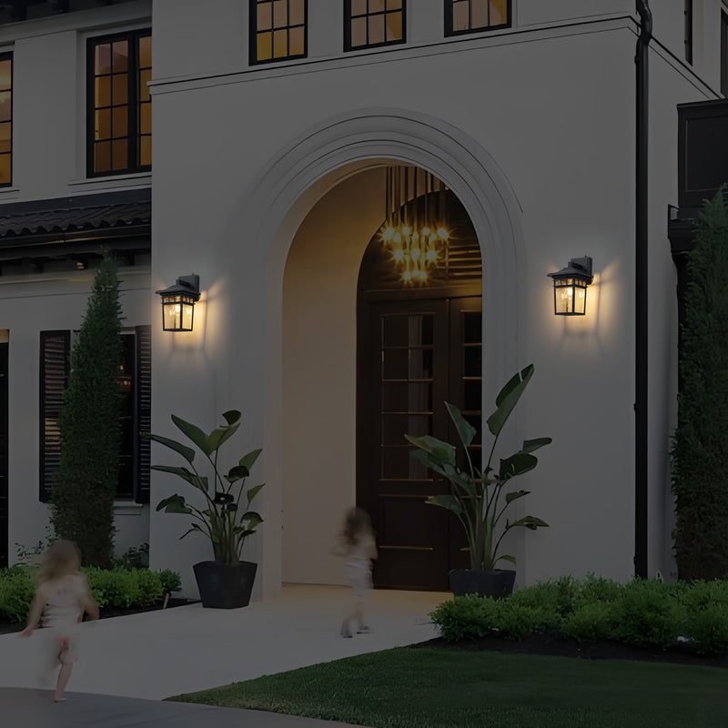 2 Pack Dusk to Dawn Outdoor Wall Sconce Lights with Seeded Glass