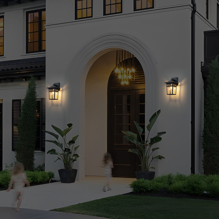 2 Pack Dusk to Dawn Outdoor Wall Sconce Lights with Seeded Glass