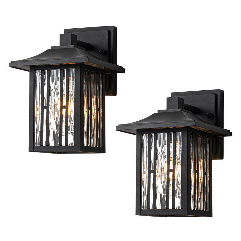 10 in. Powder-coated Black Outdoor Wall Lantern Sconce with Clear Water Glass